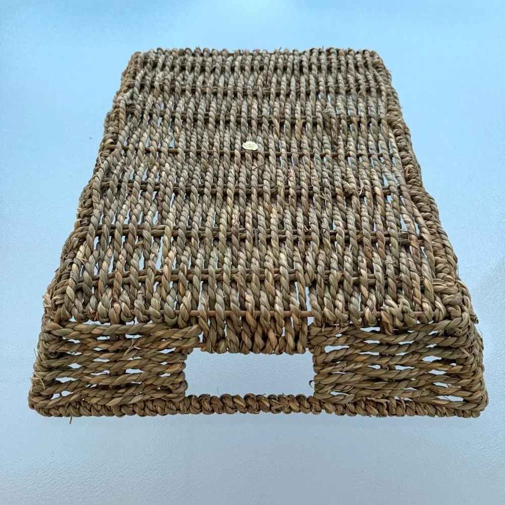 Rectangular Woven Seagrass Shallow Storage Basket Serving Tray
